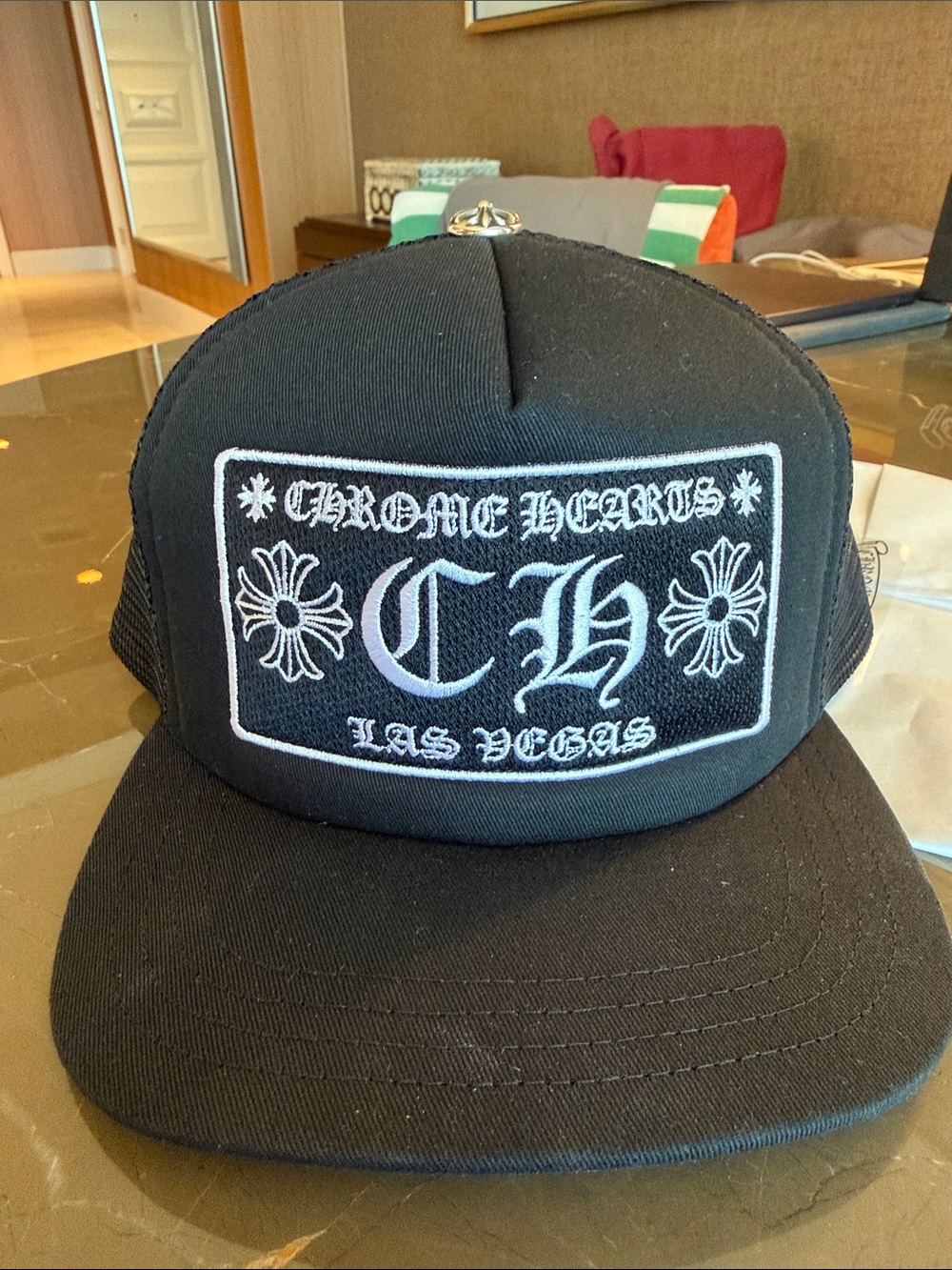 NWT Chrome Hearts Las Vegas edition Black and White Patch Trucker Cap